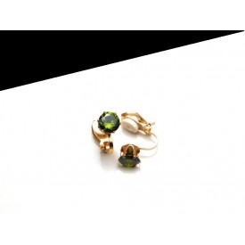 Cercei clips cu cristal rotund verde